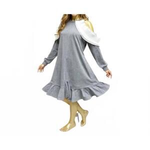 NEW CQBYCQ ruffle hem sweater midi dress in gray melange